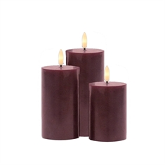 Sirius Sille Genopladelig Bloklys - Bordeaux - Ø7,5 cm - 3 stk.