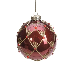 Det Gamle Apotek Julekugle i Glas Rød med Glimmer - Ø8cm.