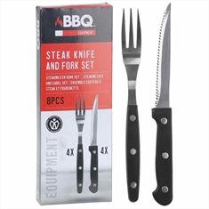 BBQ Steak Kniv & Gaffel - 8 dele