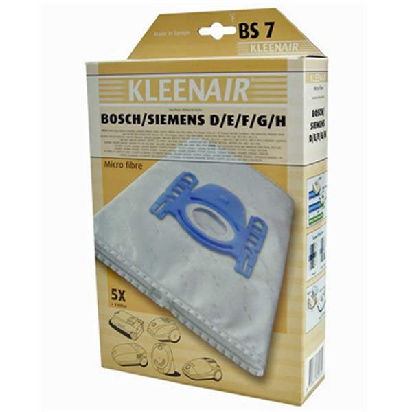 KLEENAIR BS7 støvstugerpose til Bosch/Siemens D/E/F/G/H mfl., 5 stk. + 1 filter