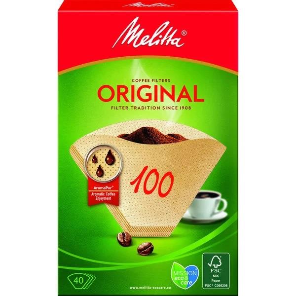 Kaffefilter str. 100 ublegede 40 stk. pakke passer til Melitta